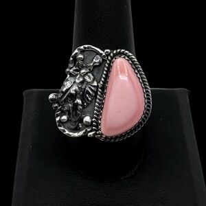 Navajo Native American Sterling Silver Natural Pink Conch Floral Ring 10